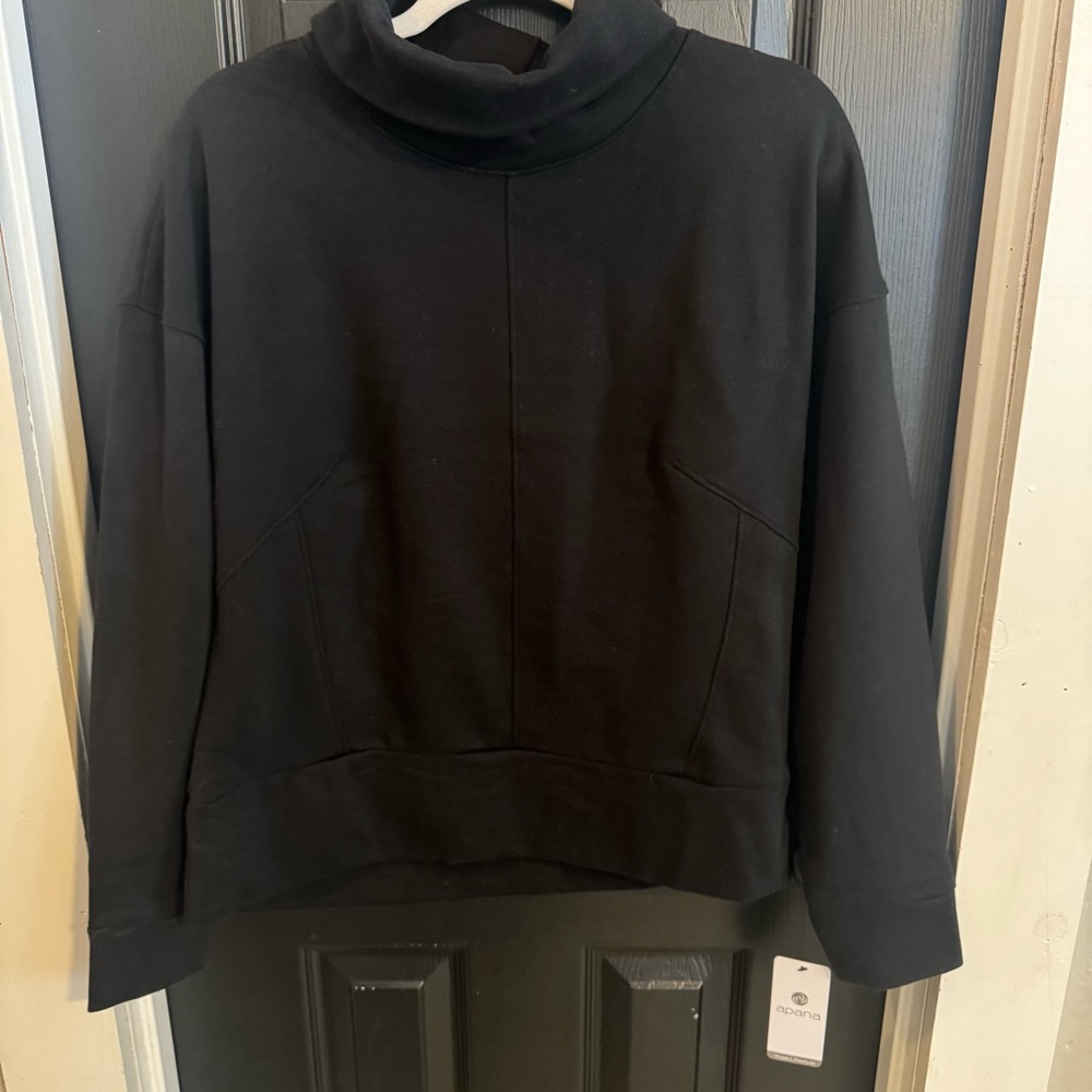 Apana Womens Cowl Neck Sweatshirt Size L Black Athleisure Soft Cotton Blend NEW